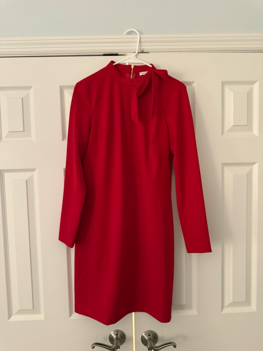 Calvin Klein Long Sleeve Tie Neck Dress Red Size 10